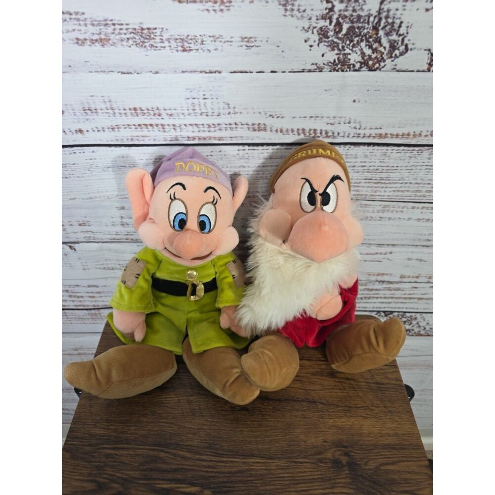 Lot of 2 Disney Parks Grumpy and Dopey from Snow White 7 Dwarves Plush